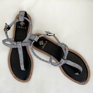 Isola Mackenzie Black/White Caviar T-Strap Sandal